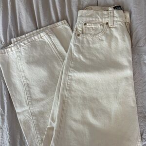 Cream High-Waisted Barrel Jeans